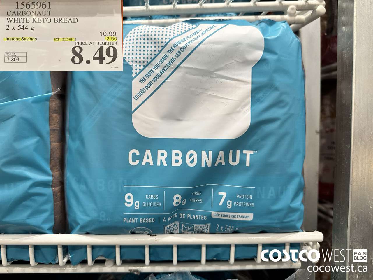 1565961 CARBONAUT WHITE KETO BREAD 2 x 544 g ($2.50 INSTANT SAVINGS EXPIRES ON 2025-01-12) $8.49