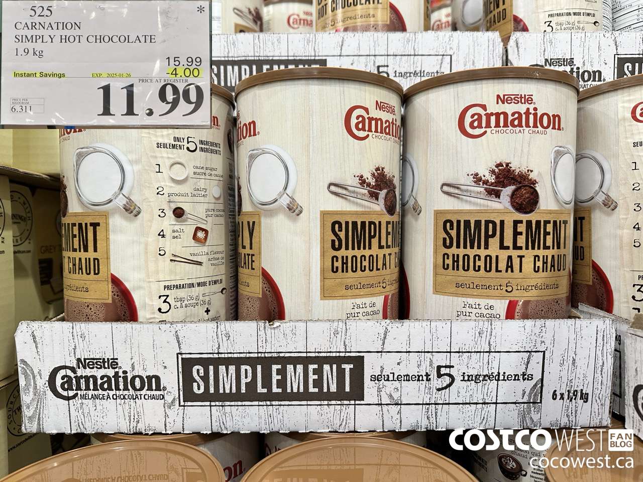 525 CARNATION 5 SIMPLE INGREDIENTS HOT CHOCOLATE 1.9 kg ($4.00 INSTANT SAVINGS EXPIRES ON 2025-01-26) $11.99