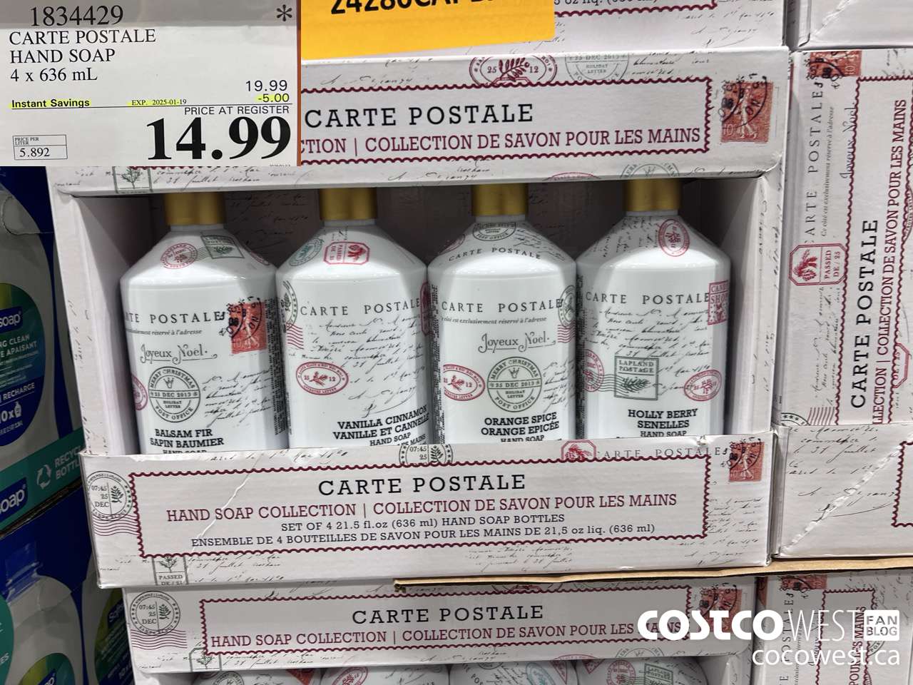 1834429 CARTE POSTALE HAND SOAP 4 X 636ML ($5.00 INSTANT SAVINGS EXPIRES ON 2025-01-19) $14.99
