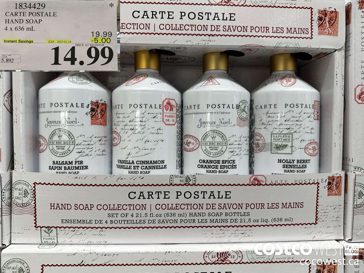 1834429 CARTE POSTALE HAND SOAP 4 X 636ML ($5.00 INSTANT SAVINGS EXPIRES ON 2025-01-19) $14.99