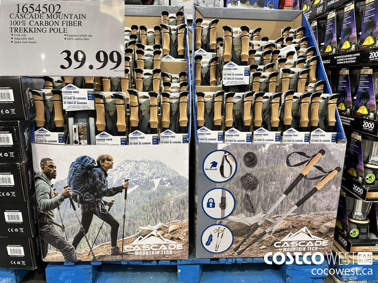 1654502 CASCADE MOUNTAIN 100% CARBON FIBRE TREKKING POLE $39.99