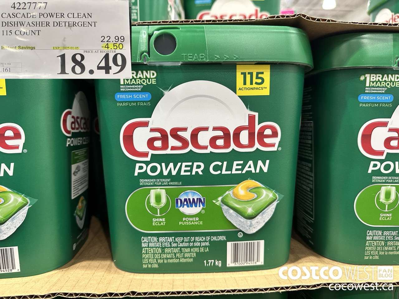 4227777 CASCADE POWER CLEAN DISHWASHER DETERGENT 115 COUNT ($4.50 INSTANT SAVINGS EXPIRES ON 2025-01-05) $18.49