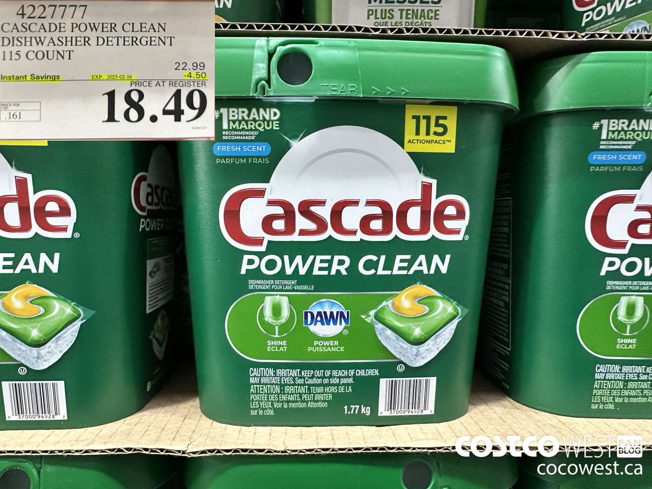 4227777 CASCADE POWER CLEAN DISHWASHER DETERGENT 115 COUNT ($4.50 INSTANT SAVINGS EXPIRES ON 2025-02-16) $18.49