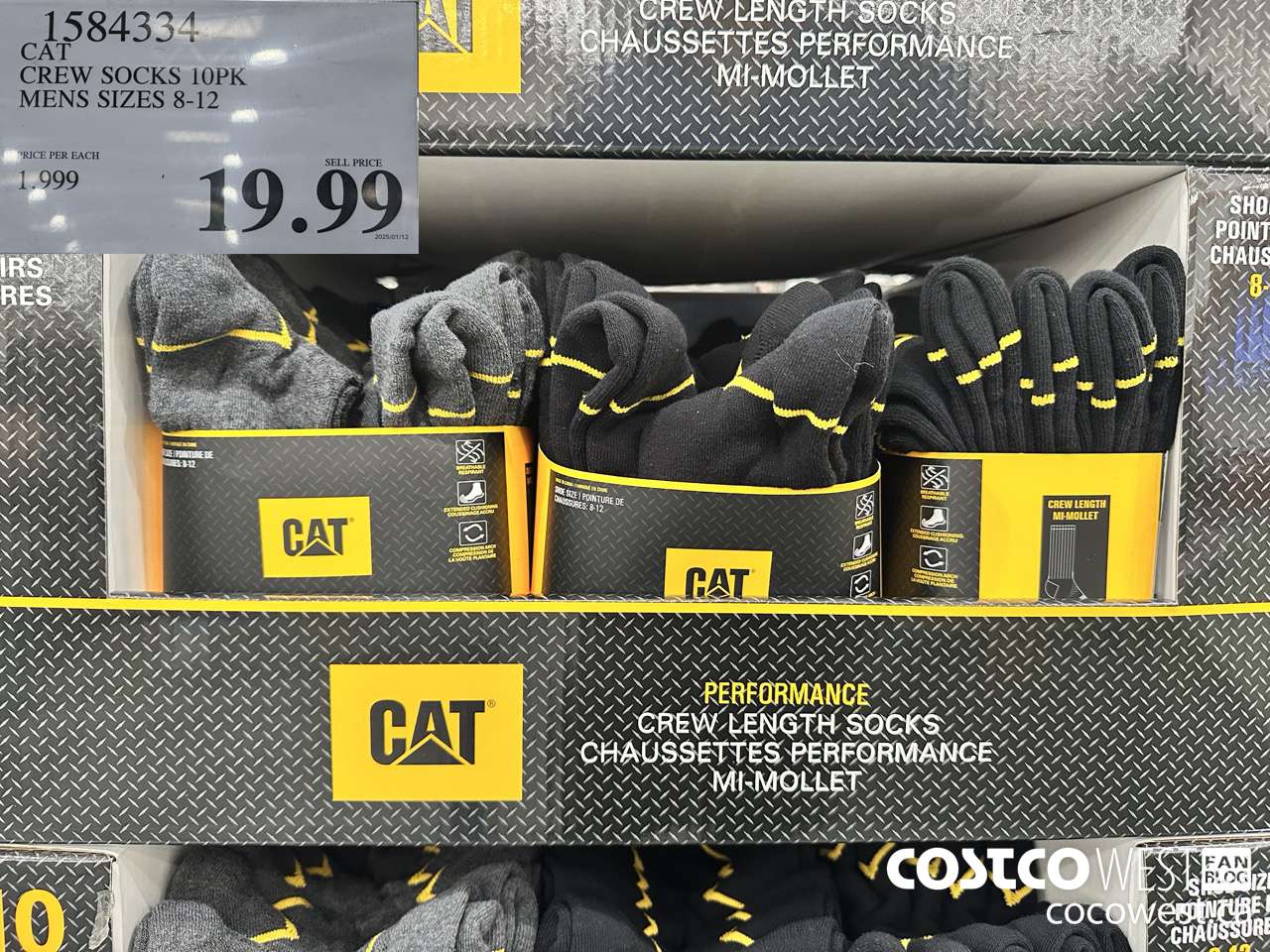 1584334 CAT CREW SOCKS 10PK MENS SIZES 8-12 $19.99