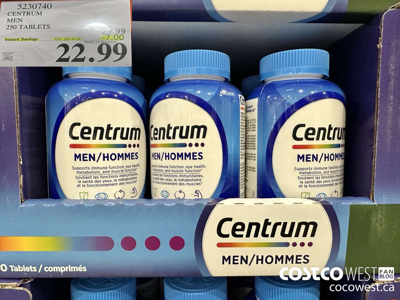 5230740 CENTRUM MEN 250 TABLETS ($7.00 INSTANT SAVINGS EXPIRES ON 2025-01-19) $22.99