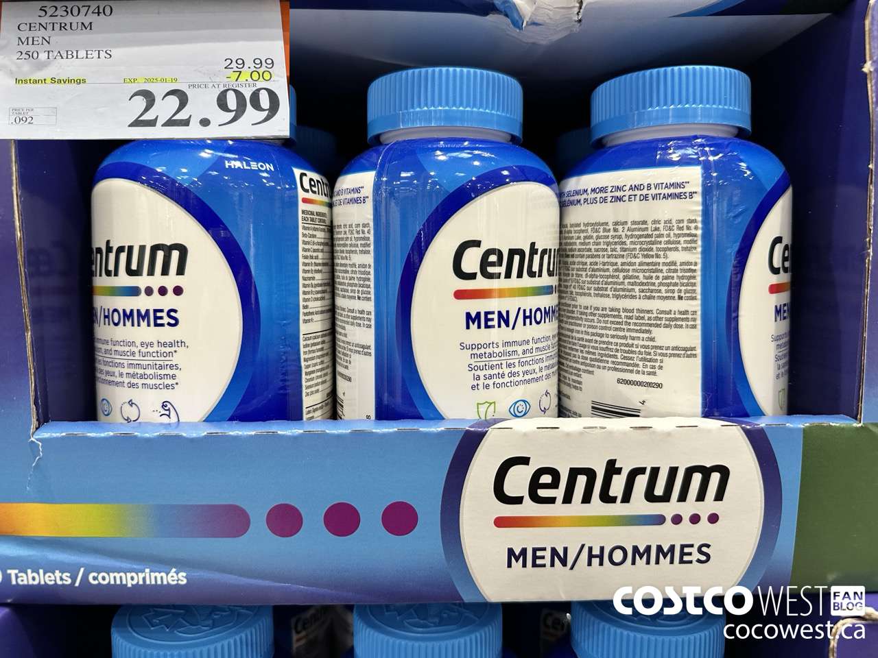 5230740 CENTRUM MEN 250 TABLETS ($7.00 INSTANT SAVINGS EXPIRES ON 2025-01-19) $22.99