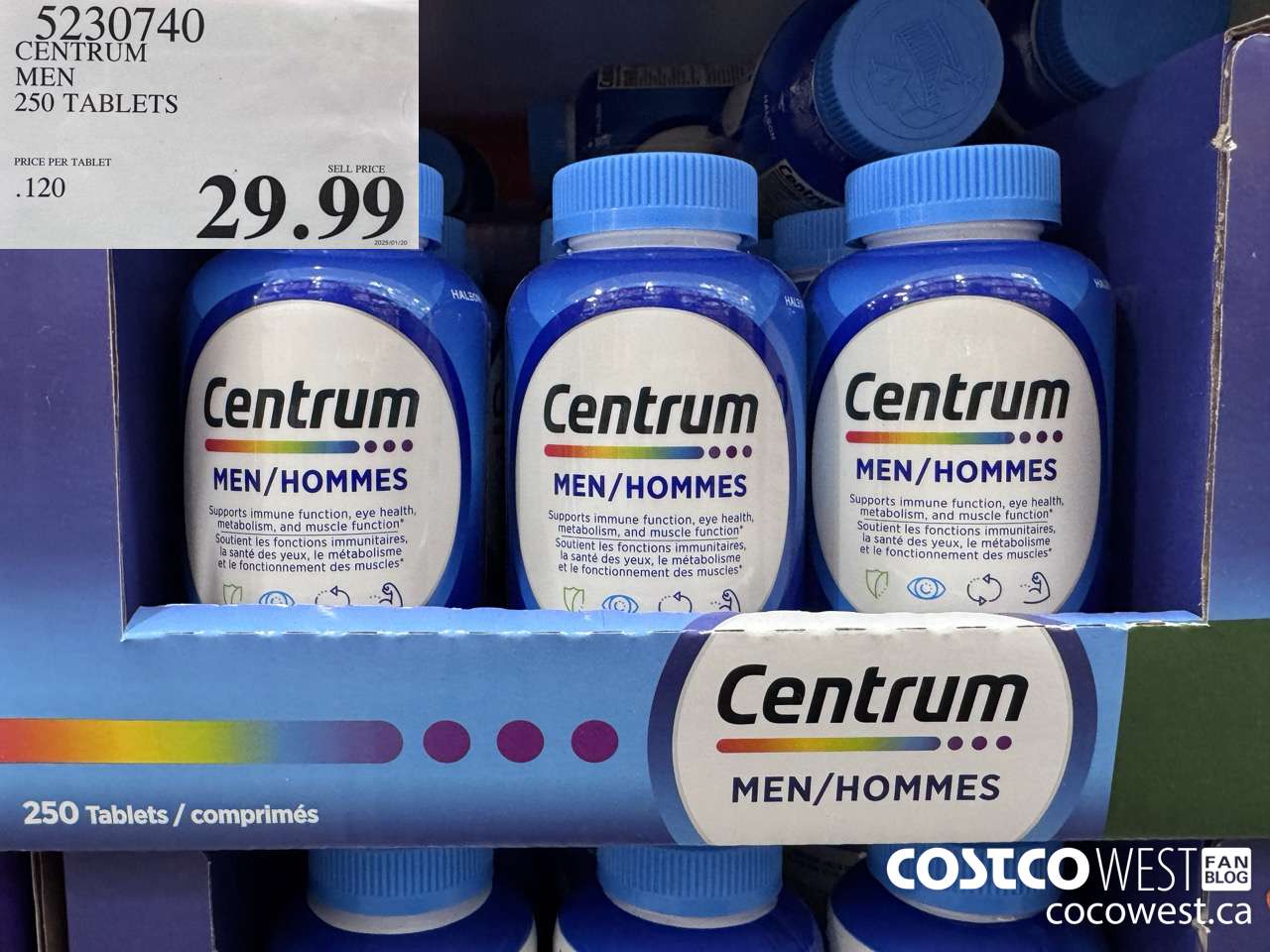 5230740 CENTRUM MEN 250 TABLETS $29.99