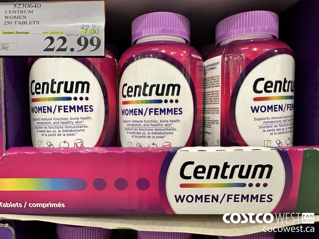 5230640 CENTRUM WOMEN 250 TABLETS ($7.00 INSTANT SAVINGS EXPIRES ON 2025-01-19) $22.99