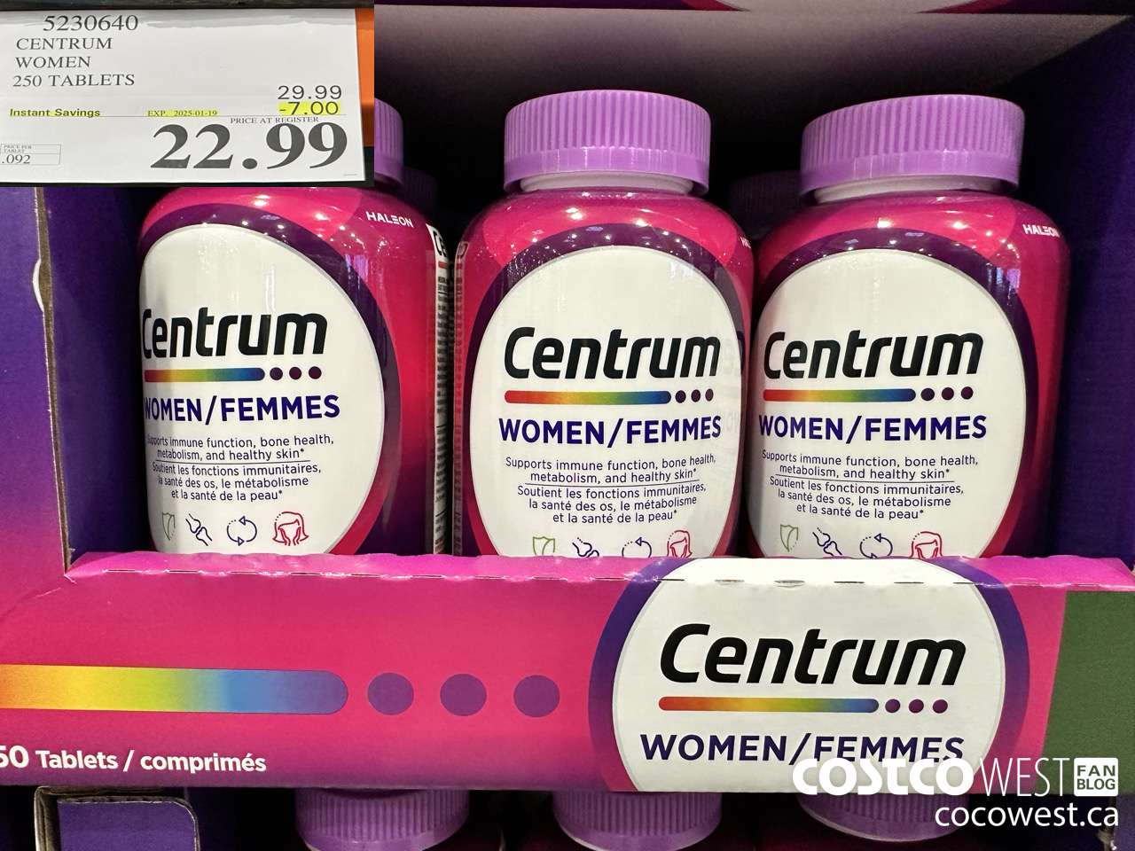 5230640 CENTRUM WOMEN 250 TABLETS ($7.00 INSTANT SAVINGS EXPIRES ON 2025-01-19) $22.99