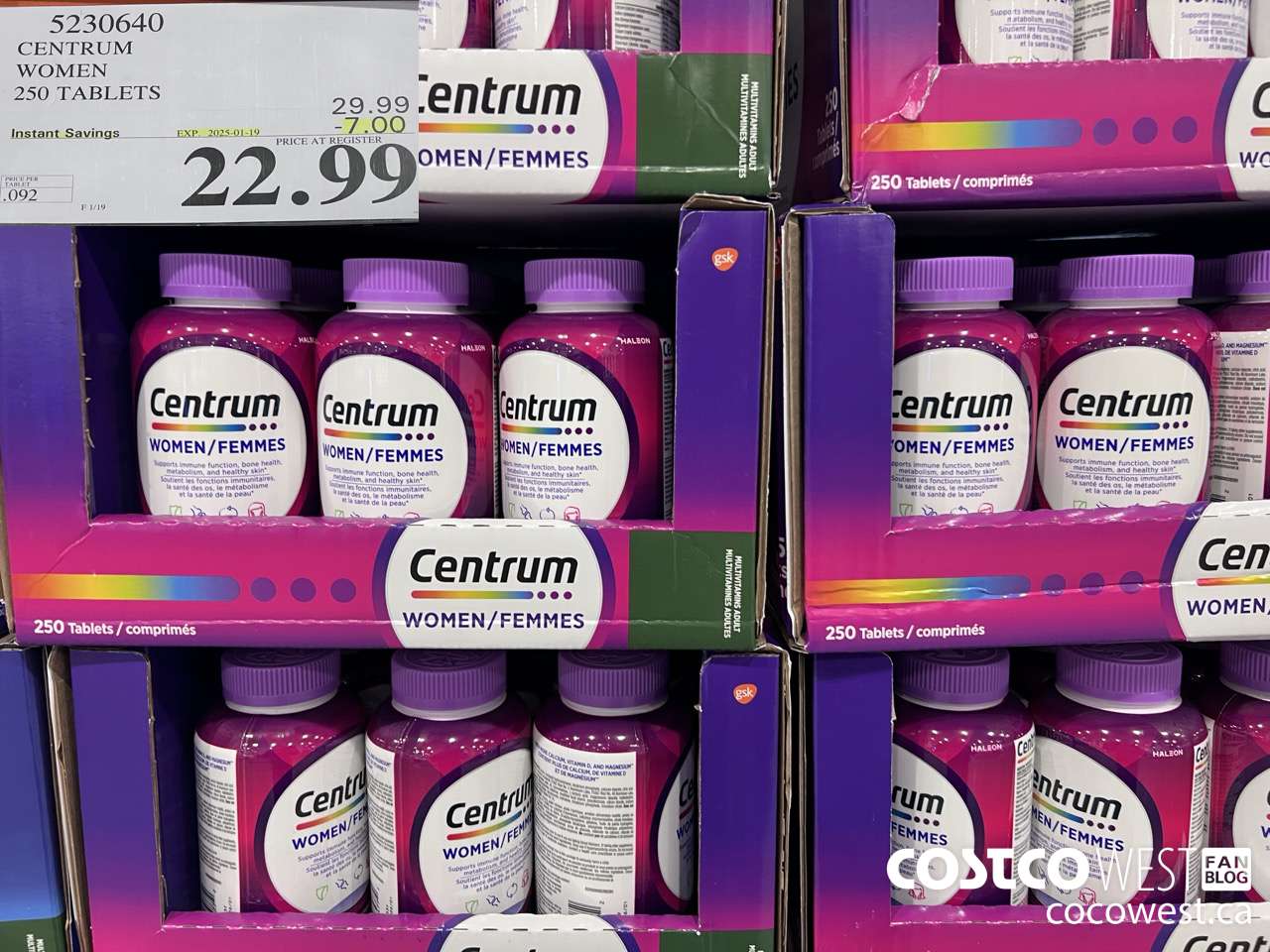 5230640 CENTRUM WOMEN 250 TABLETS ($7.00 INSTANT SAVINGS EXPIRES ON 2025-01-19) $22.99