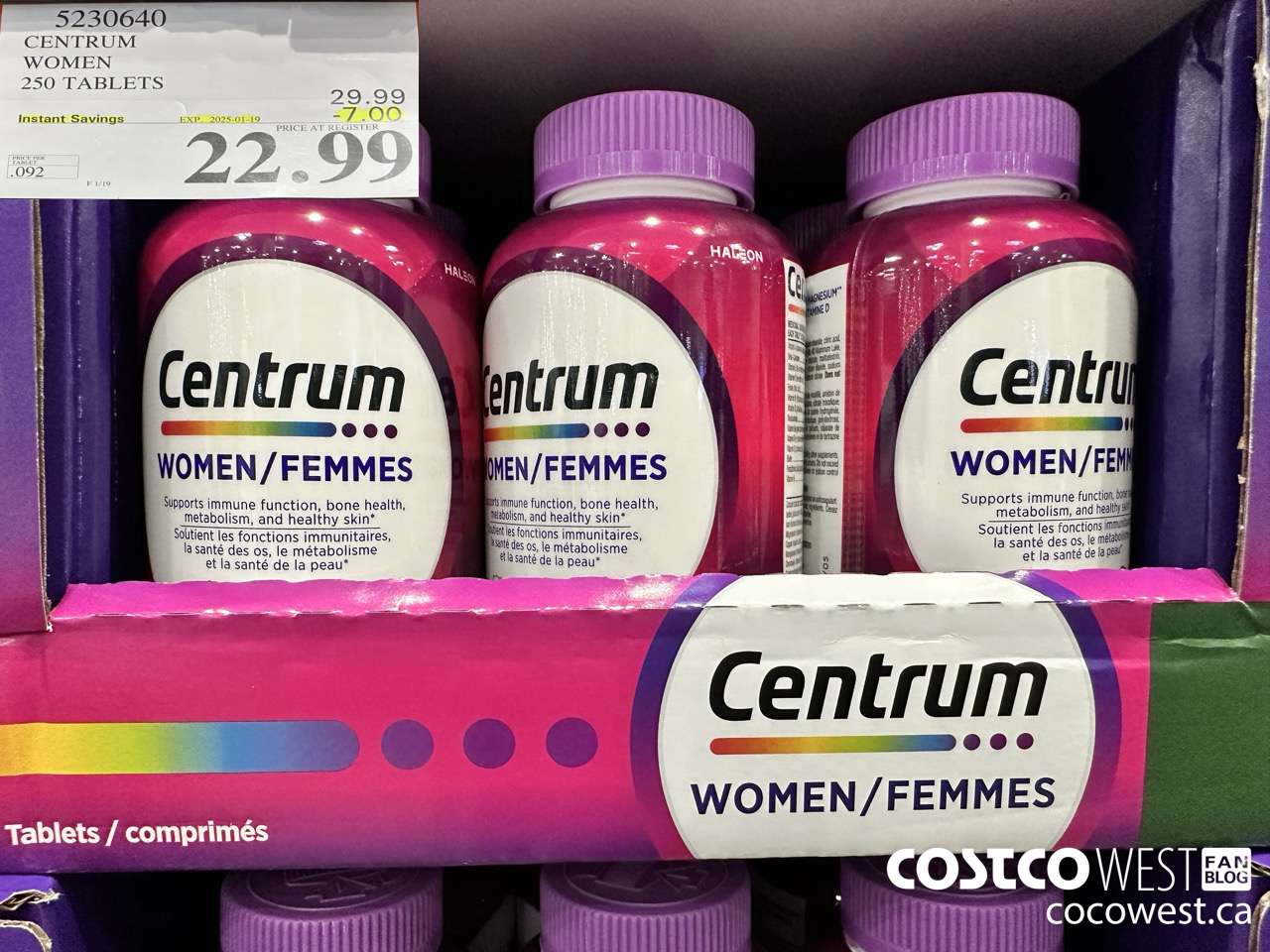 5230640 CENTRUM WOMEN 250 TABLETS ($7.00 INSTANT SAVINGS EXPIRES ON 2025-01-19) $22.99