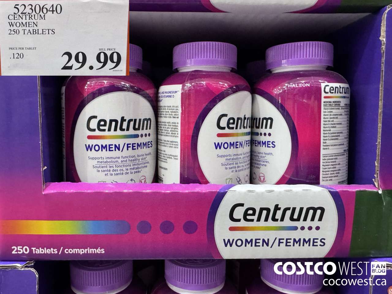 5230640 CENTRUM WOMEN 250 TABLETS $29.99