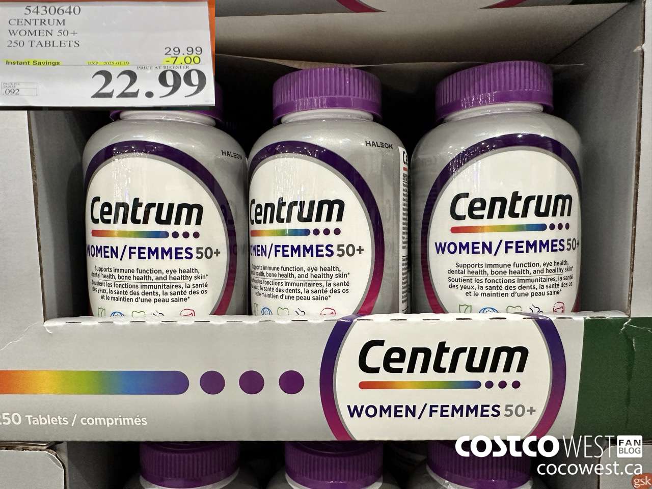 5430640 CENTRUM WOMEN 50+ 250 TABLET ($7.00 INSTANT SAVINGS EXPIRES ON 2025-01-19) $22.99