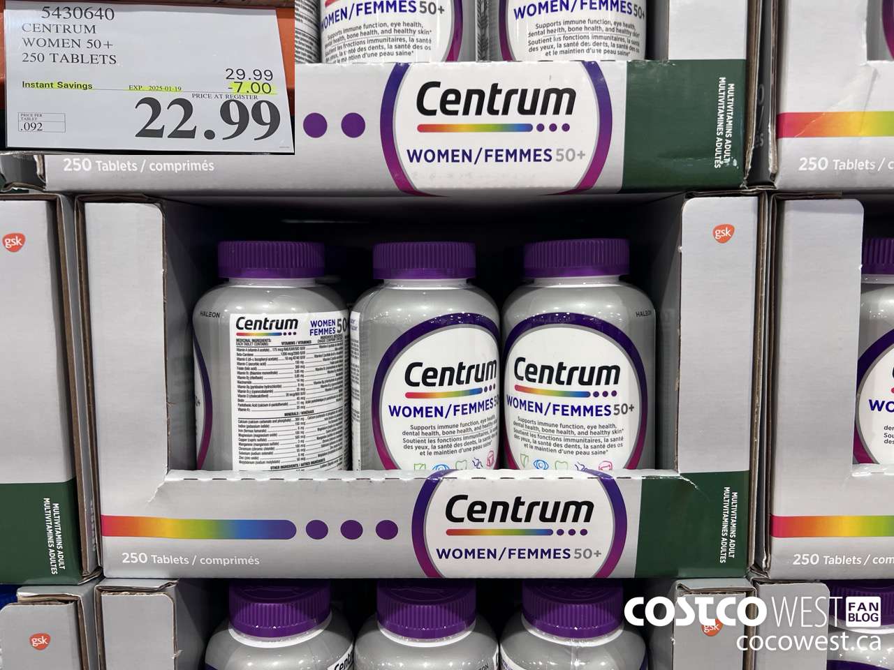 5430640 CENTRUM WOMEN 50+ 250 TABLET ($7.00 INSTANT SAVINGS EXPIRES ON 2025-01-19) $22.99