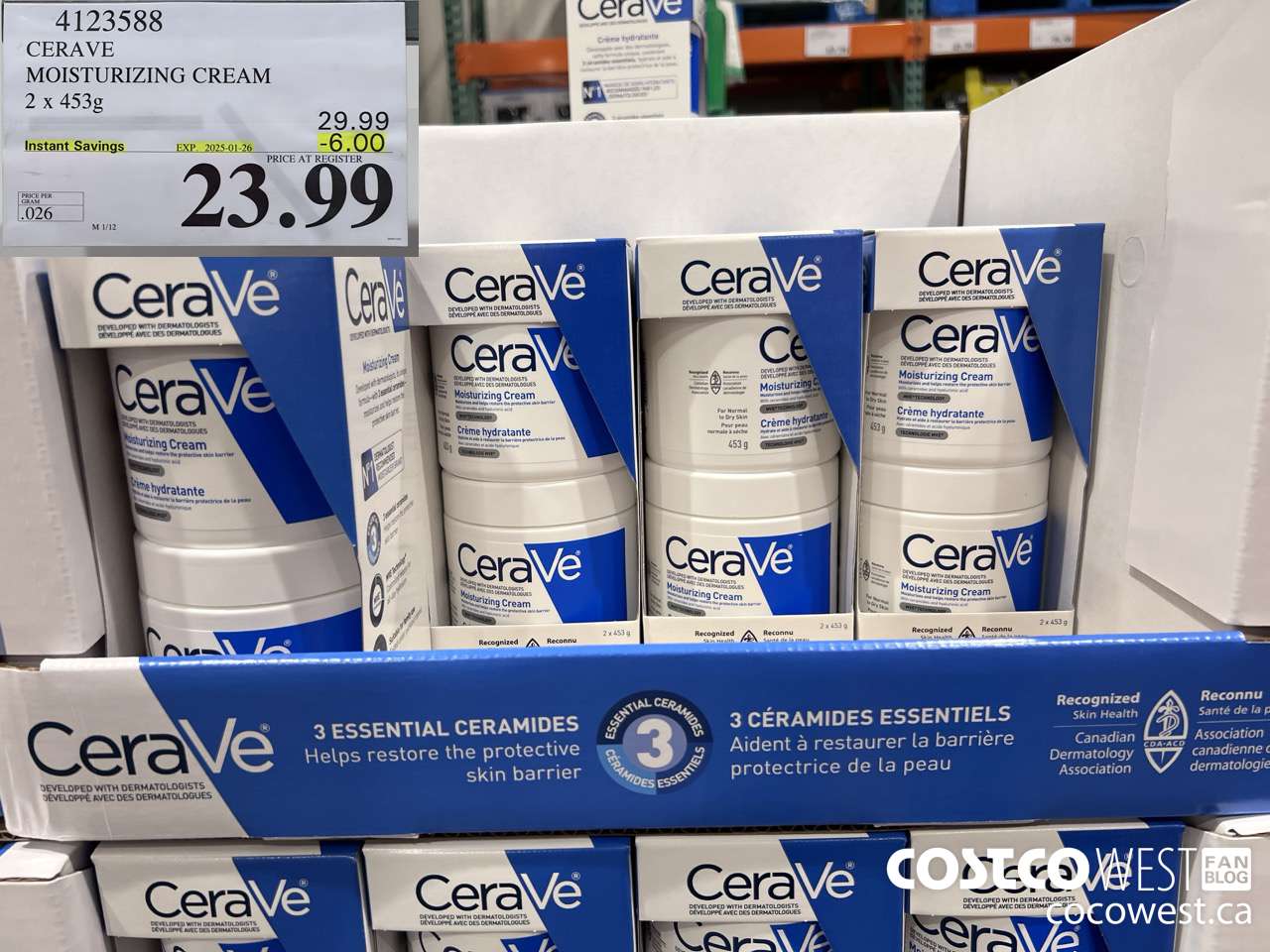4123588 CERAVE MOSTURIZING CREAM 2 X 453G ($6.00 INSTANT SAVINGS EXPIRES ON 2025-01-26) $23.99