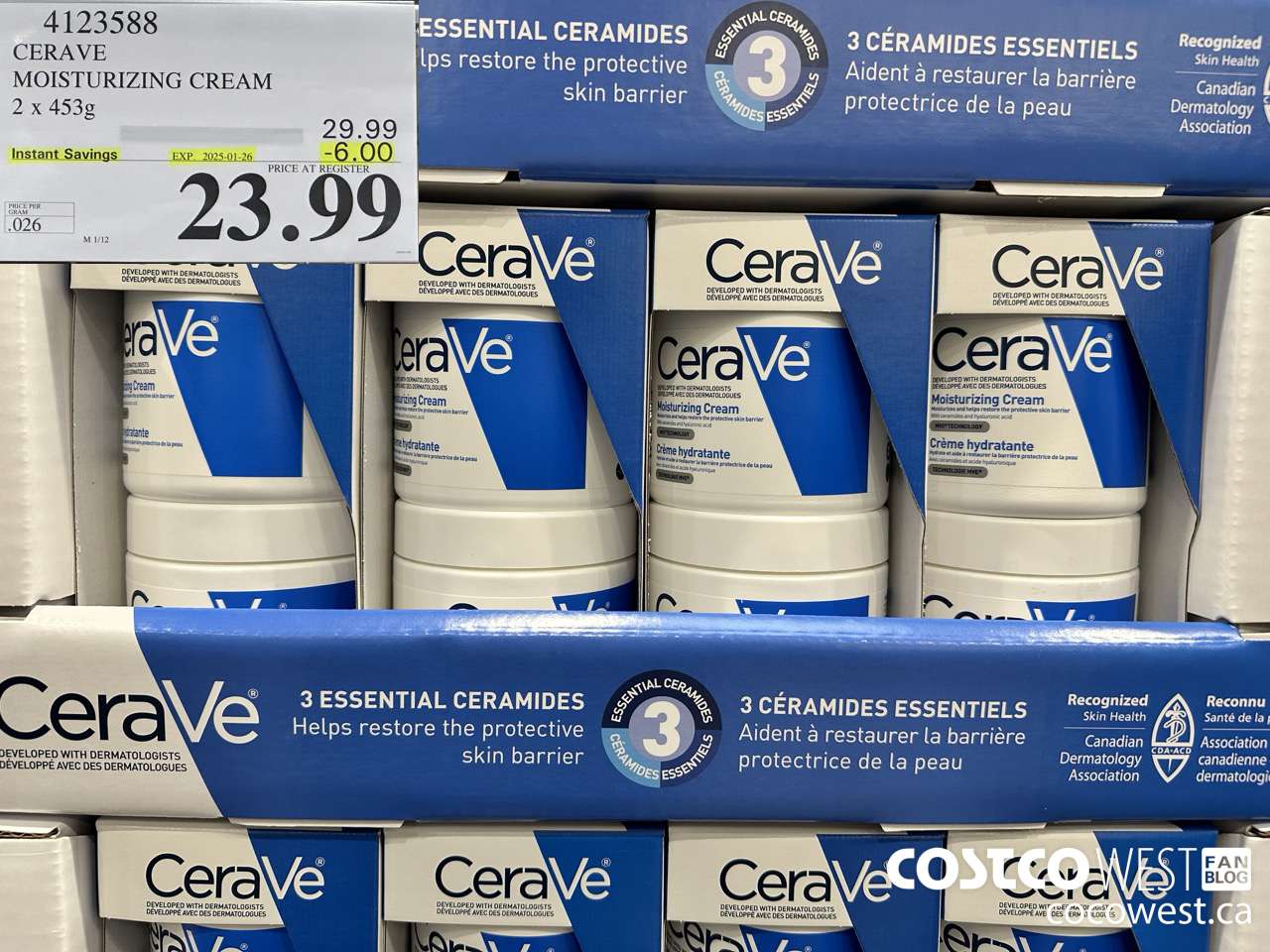 4123588 CERAVE MOSTURIZING CREAM 2 X 453G ($6.00 INSTANT SAVINGS EXPIRES ON 2025-01-26) $23.99