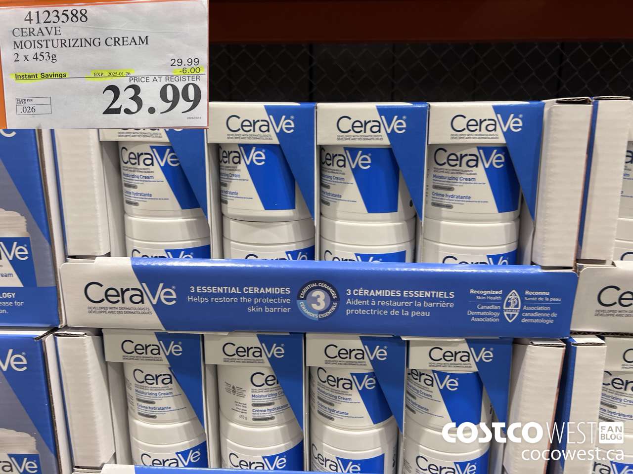 4123588 CERAVE MOSTURIZING CREAM 2 X 453G ($6.00 INSTANT SAVINGS EXPIRES ON 2025-01-26) $23.99