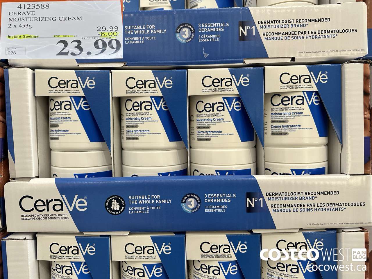 4123588 CERAVE MOSTURIZING CREAM 2 X 453G ($6.00 INSTANT SAVINGS EXPIRES ON 2025-01-26) $23.99