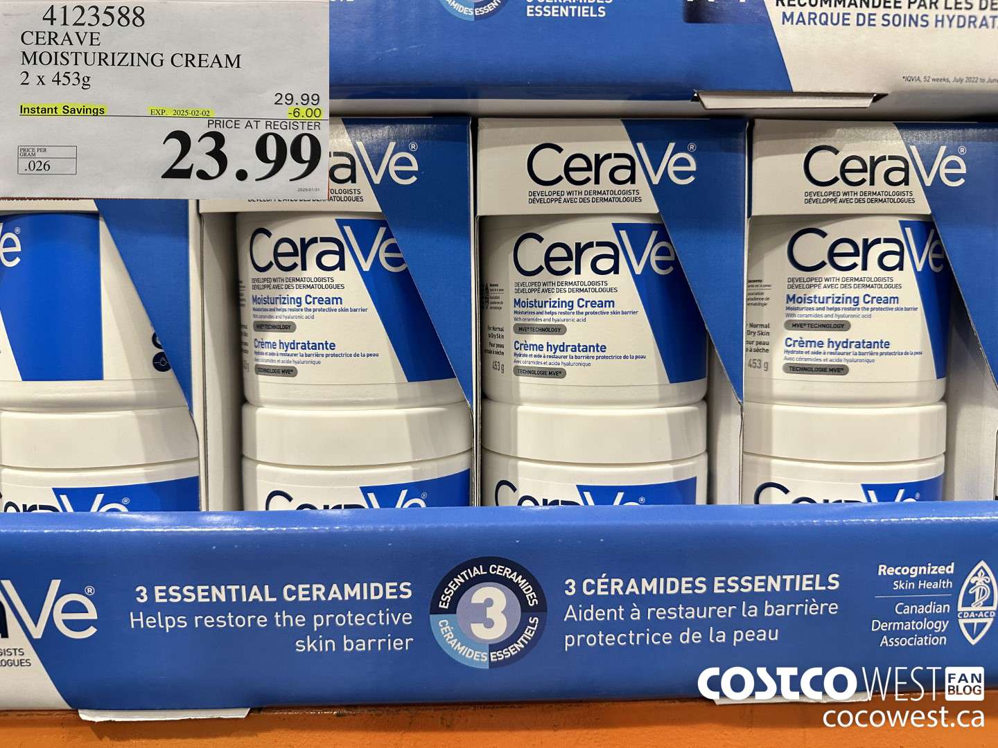 4123588 CERAVE MOSTURIZING CREAM 2 X 453G ($6.00 INSTANT SAVINGS EXPIRES ON 2025-02-02) $23.99
