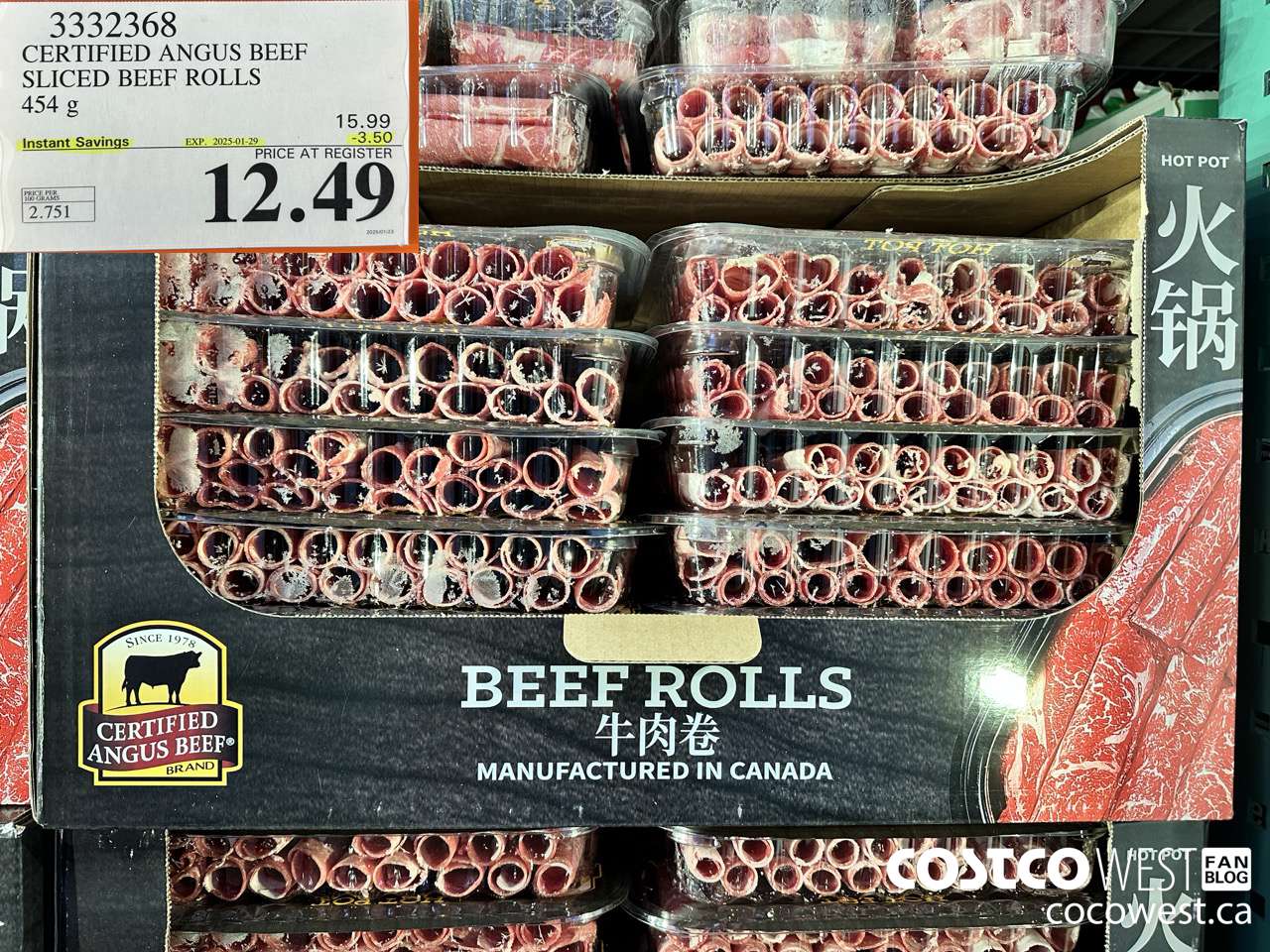 3332368 CERTIFIED ANGUS BEEF SLICED BEEF ROLLS 454 G ($3.40 INSTANT SAVINGS EXPIRES ON 2025-01-29) $12.49