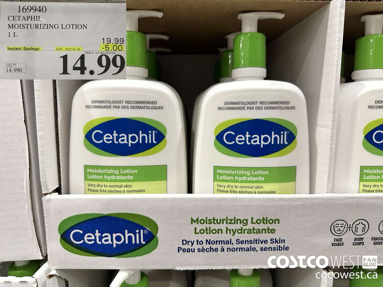 169940 CETAPHIL MOISTURIZING LOTION 1L ($5.00 INSTANT SAVINGS EXPIRES ON 2025-01-26) $14.99