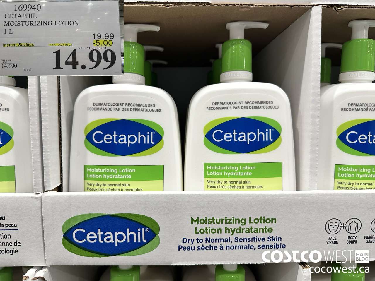 169940 CETAPHIL MOISTURIZING LOTION 1L ($5.00 INSTANT SAVINGS EXPIRES ON 2025-01-26) $14.99