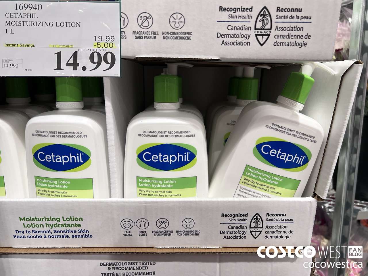 169940 CETAPHIL MOISTURIZING LOTION 1L ($5.00 INSTANT SAVINGS EXPIRES ON 2025-01-26) $14.99
