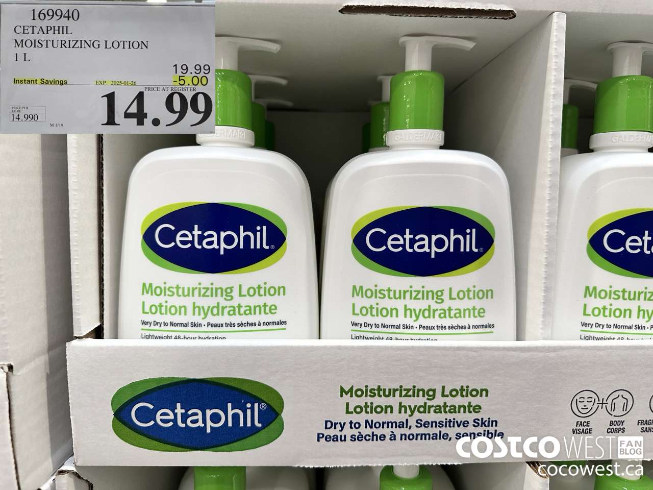 169940 CETAPHIL MOISTURIZING LOTION 1L ($5.00 INSTANT SAVINGS EXPIRES ON 2025-01-26) $14.99