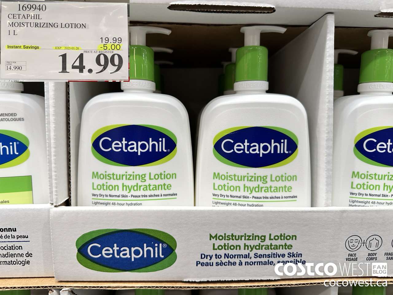 169940 CETAPHIL MOISTURIZING LOTION 1L ($5.00 INSTANT SAVINGS EXPIRES ON 2025-01-26) $14.99