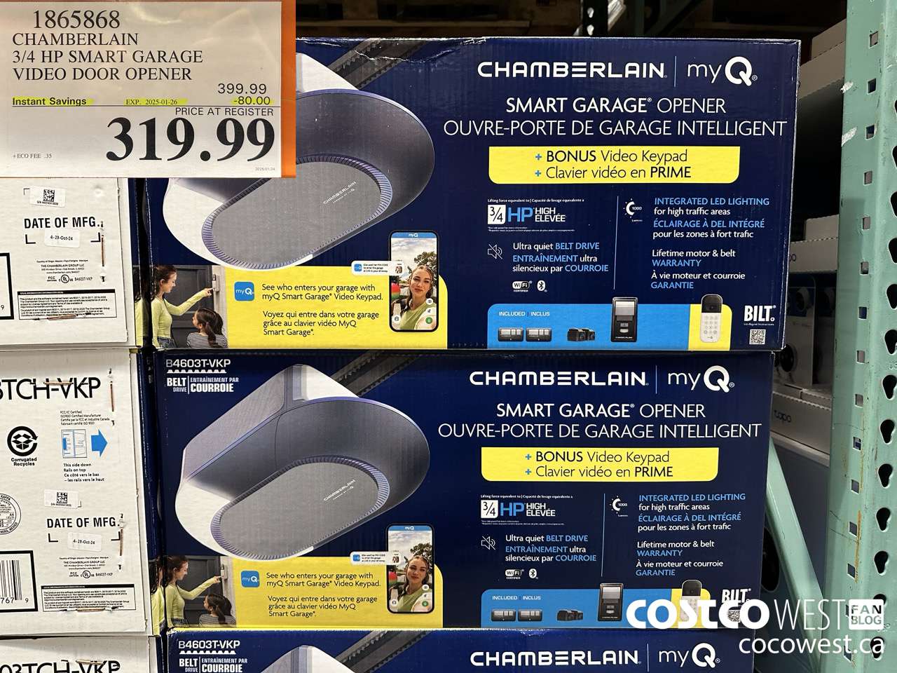 1865868 CHAMBERLAIN 3/4 HP SMART GARAGE VIDEO DOOR OPENER ($80.00 INSTANT SAVINGS EXPIRES ON 2025-01-26) $319.99