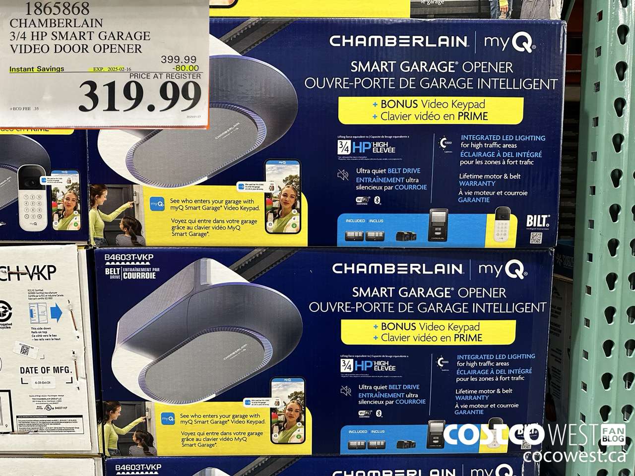 1865868 CHAMBERLAIN 3/4 HP SMART GARAGE VIDEO DOOR OPENER ($80.00 INSTANT SAVINGS EXPIRES ON 2025-02-16) $319.99