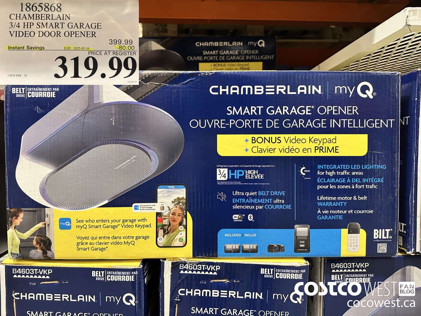 1865868 CHAMBERLAIN 3/4 HP SMART GARAGE VIDEO DOOR OPENER ($80.00 INSTANT SAVINGS EXPIRES ON 2025-02-16) $319.99