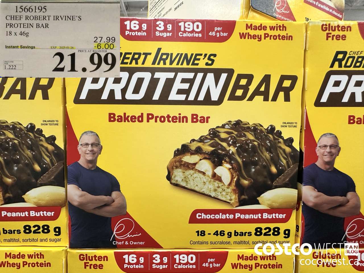 1566195 CHEF ROBERT IRVINE'S PROTEIN BAR 18 X 46G ($6.00 INSTANT SAVINGS EXPIRES ON 2025-01-26) $21.99