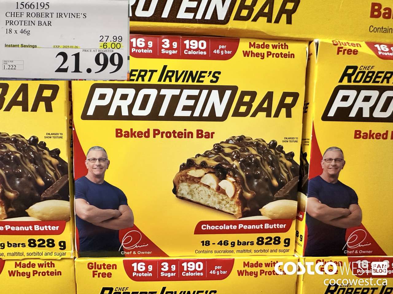 1566195 CHEF ROBERT IRVINE'S PROTEIN BAR 18 X 46G ($6.00 INSTANT SAVINGS EXPIRES ON 2025-01-26) $21.99