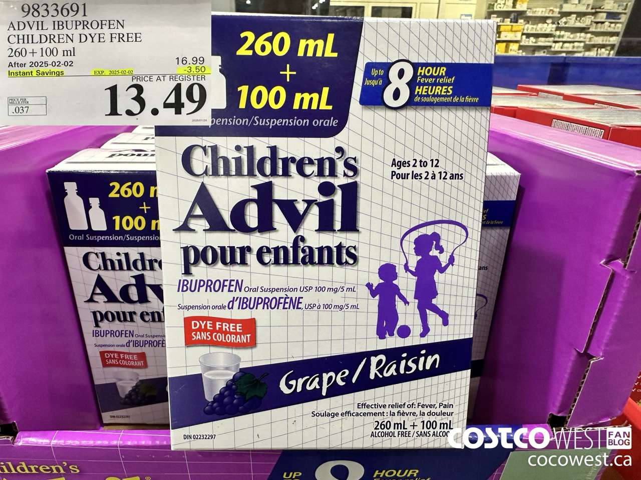 9833691 CHILDREN'S ADVIL ORAL SUSPENSION IBUPROFEN 260+100ML ($3.50 INSTANT SAVINGS EXPIRES ON 2025-02-02) $13.49