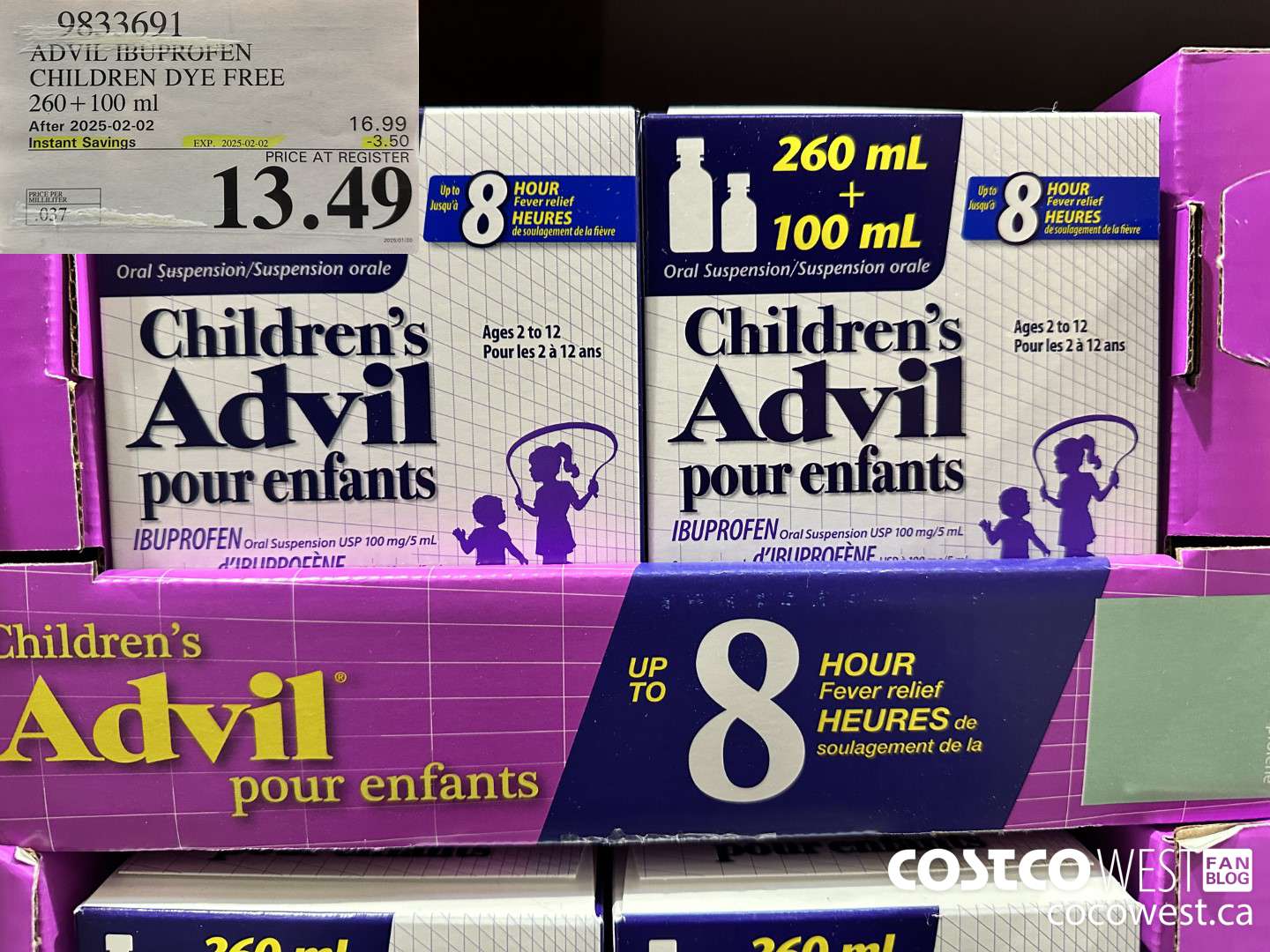 9833691 CHILDREN'S ADVIL ORAL SUSPENSION IBUPROFEN 260+100ML ($3.50 INSTANT SAVINGS EXPIRES ON 2025-02-02) $13.49