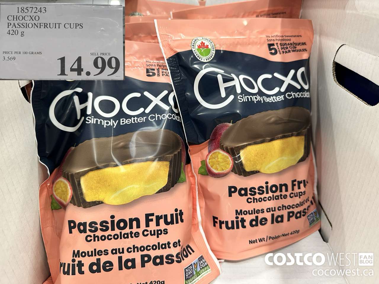 1857243 CHOCXO PASSIONFRUIT CUPS 420G $14.99
