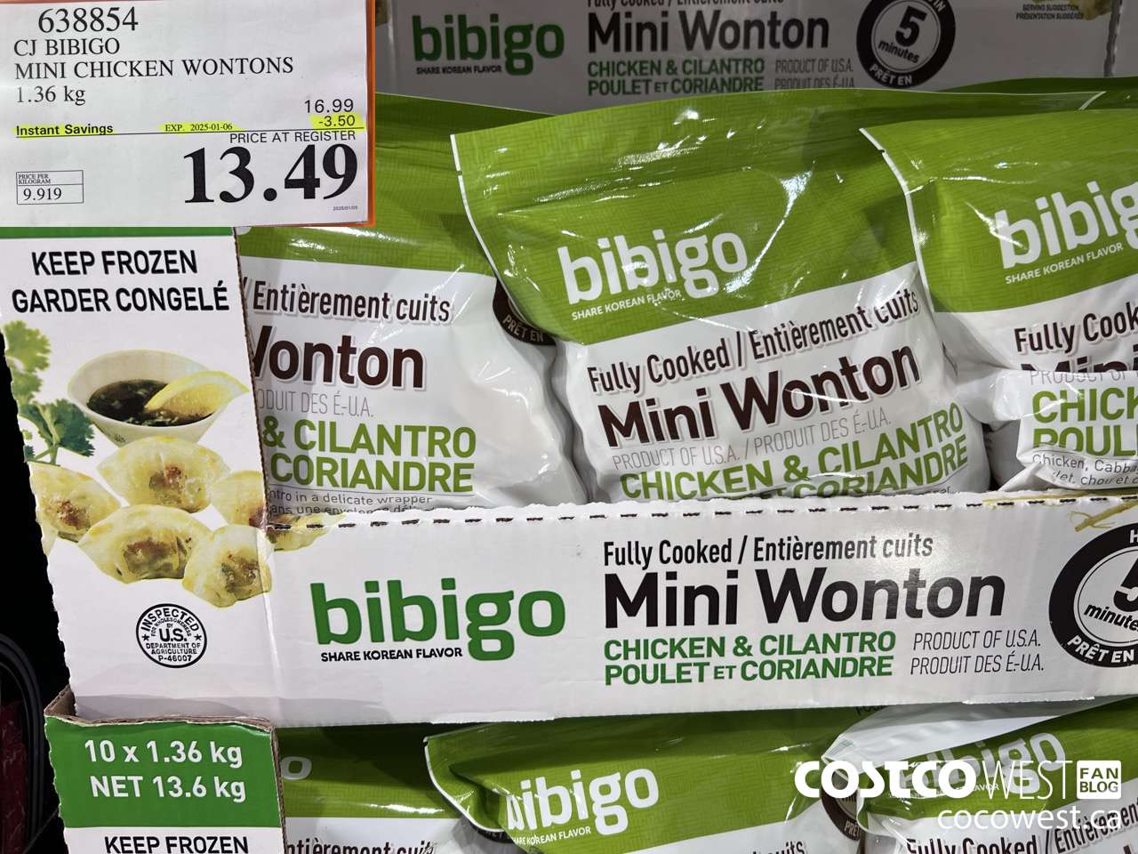 638854 CJ BIBIGO MINI CHICKEN WONTONS 1.36 KG ($3.50 INSTANT SAVINGS EXPIRES ON 2025-01-06) $13.49