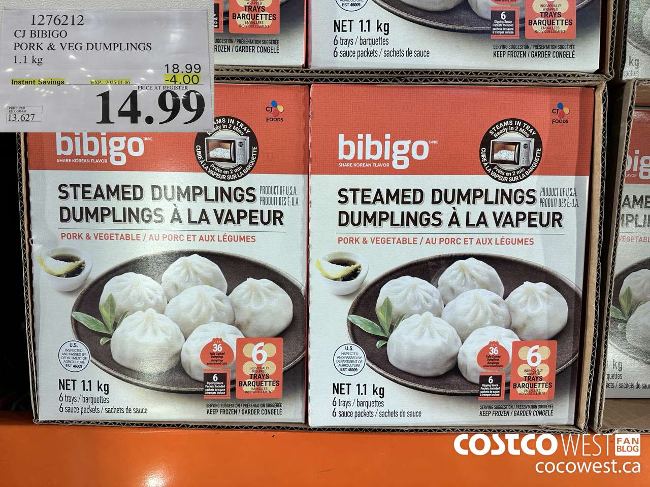 1276212 CJ BIBIGO PORK & VEG DUMPLINGS 1.1KG ($4.00 INSTANT SAVINGS EXPIRES ON 2025-01-06) $14.99