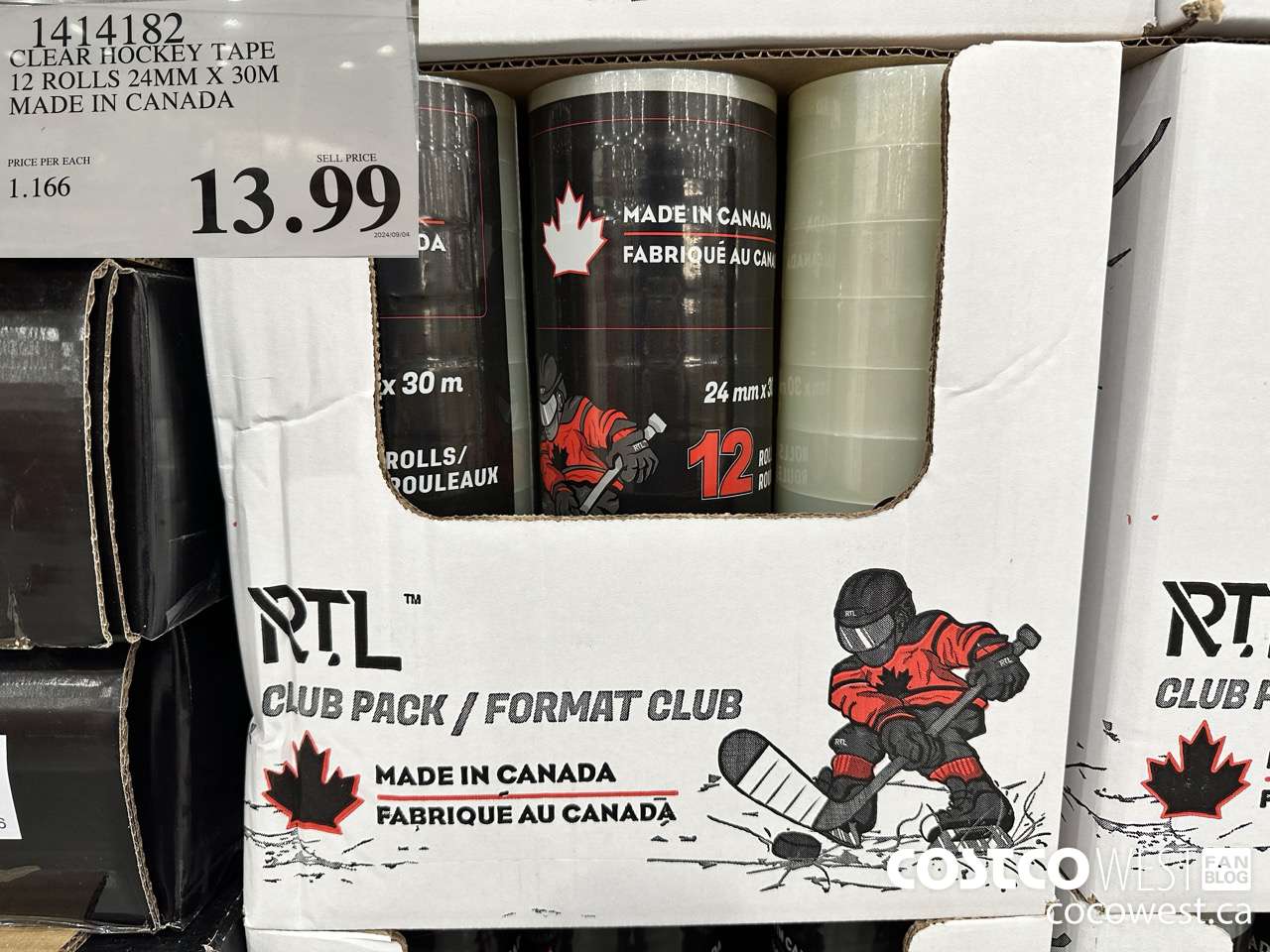 1414182 CLEAR HOCKEY TAPE 12 ROLLS 24MM X 30M MADE IN CANADA $13.99