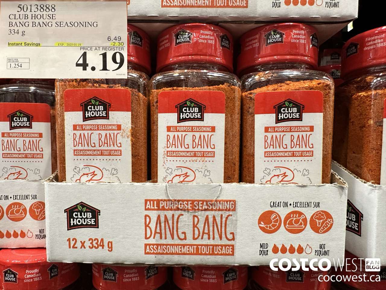 5013888 CLUB HOUSE BANG BANG SEASONING 334G ($2.30 INSTANT SAVINGS EXPIRES ON 2025-01-19) $4.19