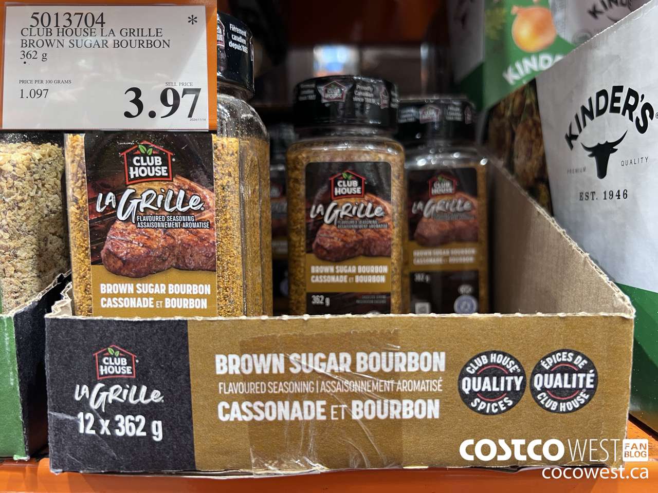 5013704 CLUB HOUSE BROWN SUGAR BOURBON SEASONING 362G $3.97