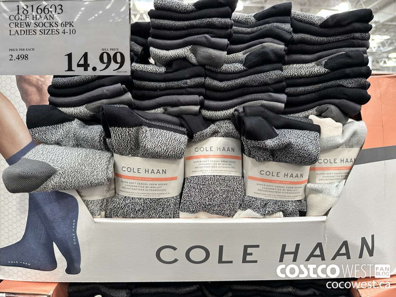 1816603 COLE HAAN CREW SOCKS 6PK LADIES SIZES 4-10 $14.99