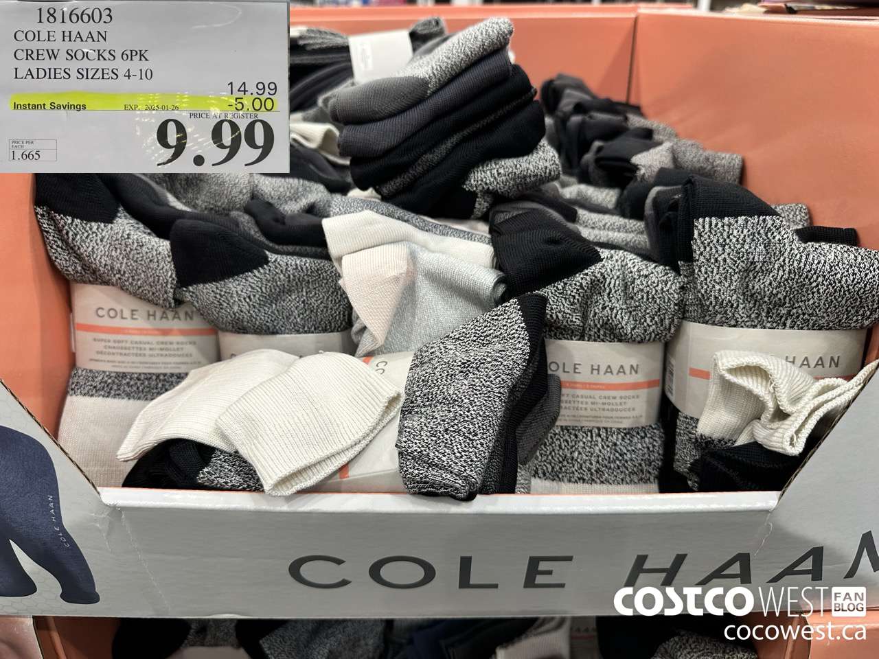 1816603 COLE HAAN CREW SOCKS 6PK LADIES SIZES 4-10 ($5.00 INSTANT SAVINGS EXPIRES ON 2025-01-26) $9.99