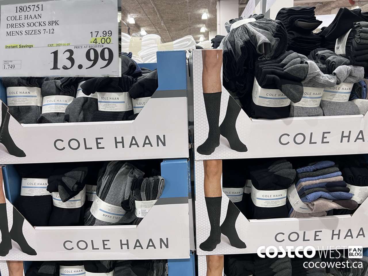 1805751 COLE HAAN DRESS SOCKS 8PK MENS SIZES 7-12 ($4.00 INSTANT SAVINGS EXPIRES ON 2025-01-19) $13.99