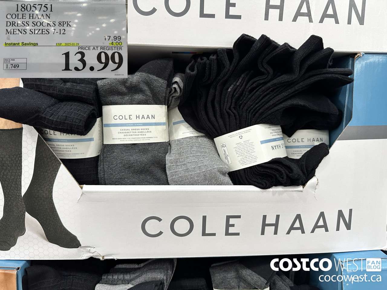 1805751 COLE HAAN DRESS SOCKS 8PK MENS SIZES 7-12 ($4.00 INSTANT SAVINGS EXPIRES ON 2025-01-19) $13.99