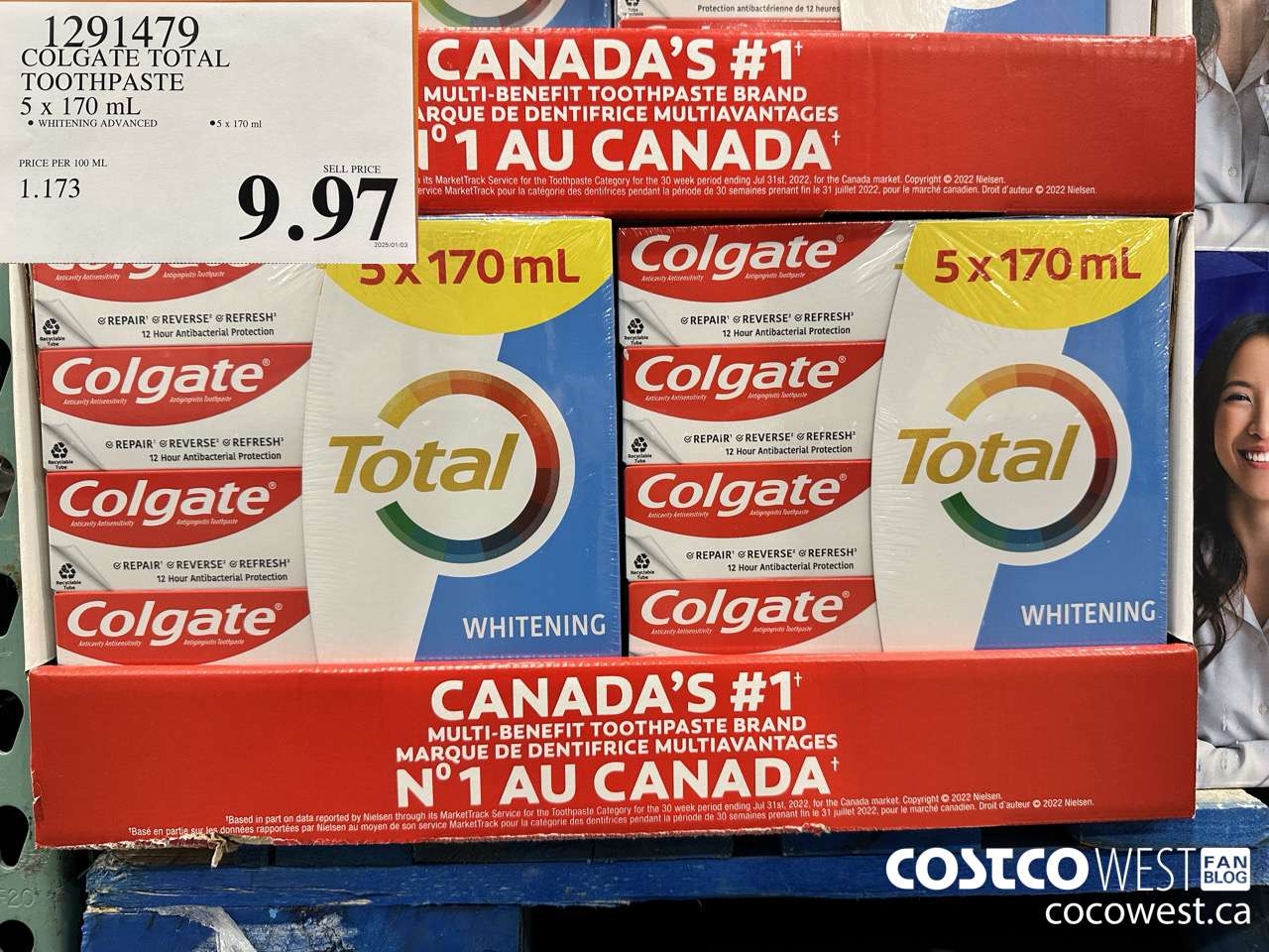 1291479 COLGATE TOTAL TOOTHPASTE 5 x 170 mL $9.97