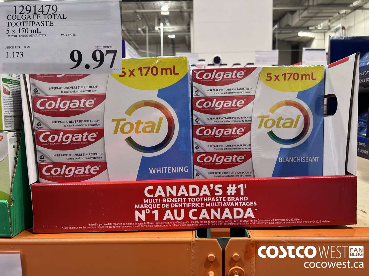 1291479 COLGATE TOTAL TOOTHPASTE 5 x 170 mL $9.97