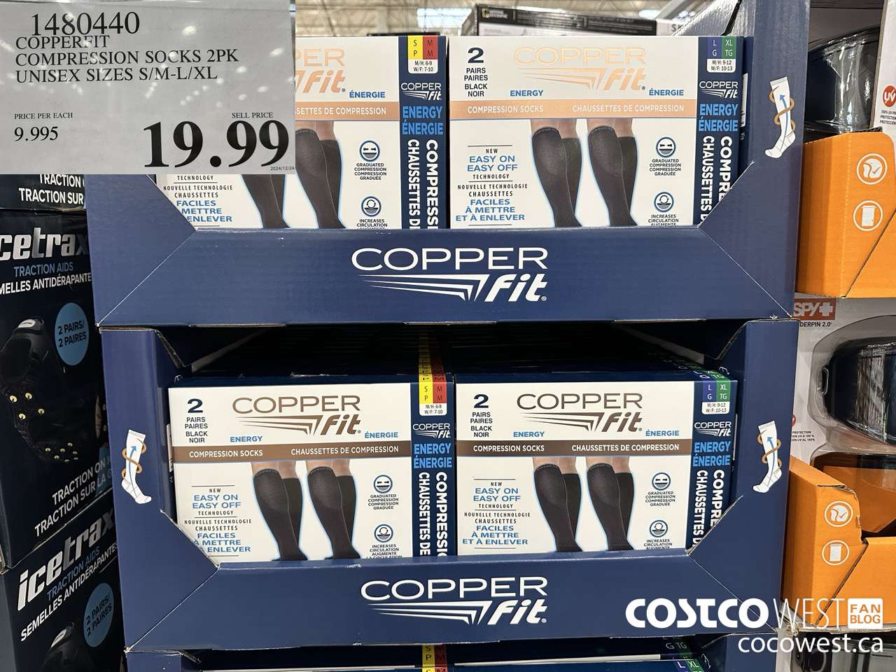 1480440 COPPERFIT COMPRESSION SOCK 2PK UNISEX SIZES S/M-L/XL $19.99