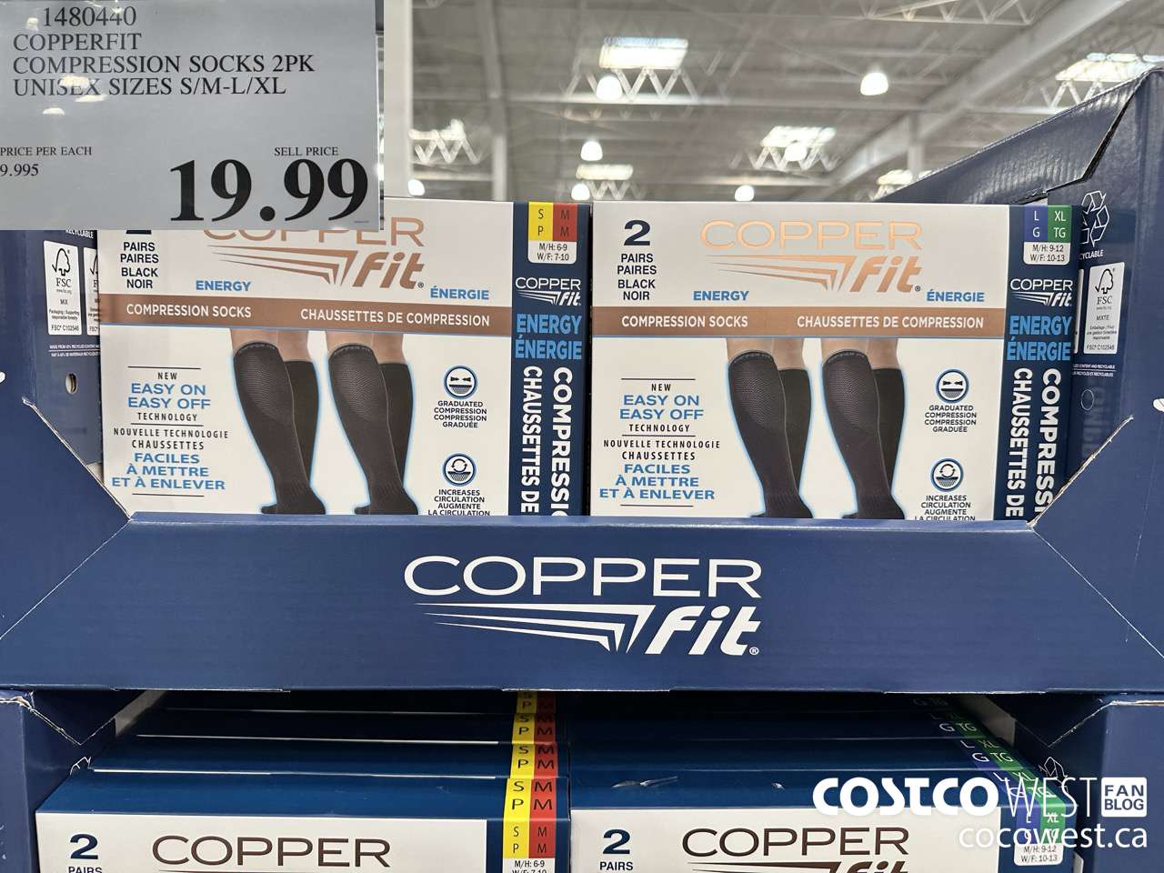 1480440 COPPERFIT COMPRESSION SOCK 2PK UNISEX SIZES S/M-L/XL $19.99